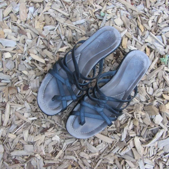 Dansko Black Strap Leather Wedge Sandals - Picture 2 of 6